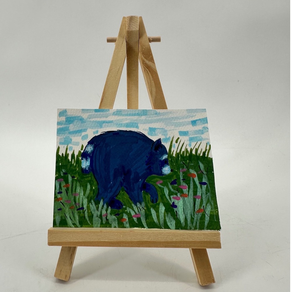 ACEO Miniature Acrylic Marker Painting JIMOTHY FROLICKED Meadow Folk Art 2.5x3.5